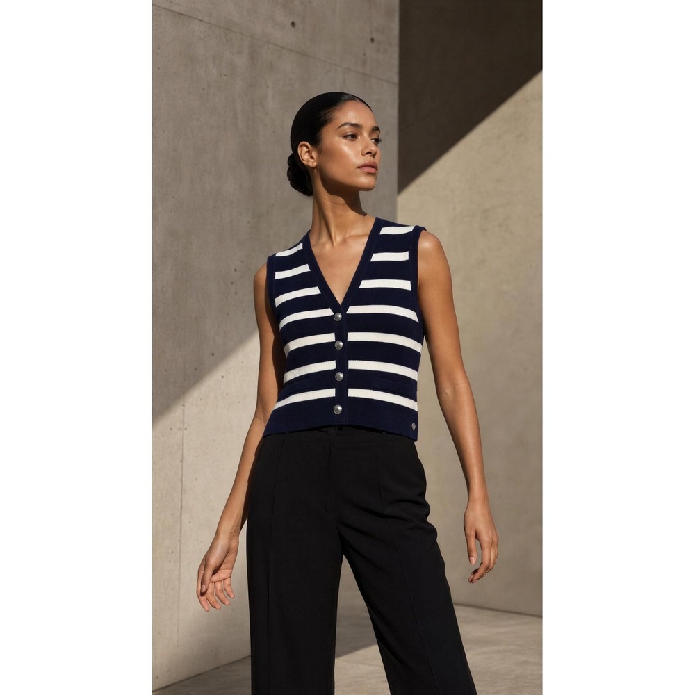 Scotch & Soda Striped Sweater Vest Maritime Blue Sugar White Y9E00387T Large